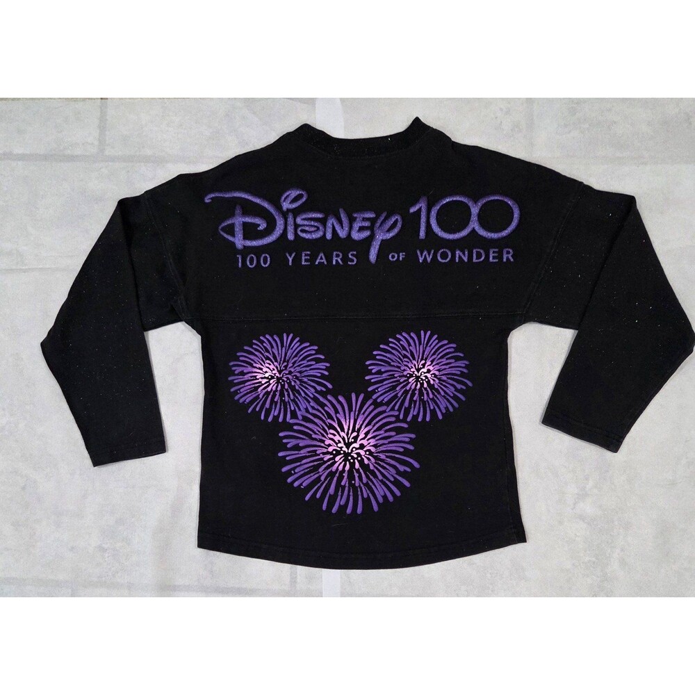 Disney 100 Years Spirit Jersey Mickey Mouse Glitter Long Sleeve Tee S 5/6 Black